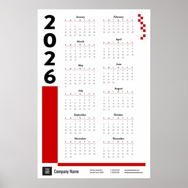 Red 2026 Corporate Wall Calendar Poster (Frente)