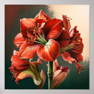 Red Amaryllis Flower Art Poster