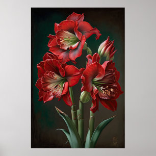 Red Amaryllis Flower Art Poster
