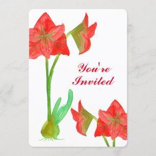 Red Amaryllis Flowers 50º Convite para Festa de a