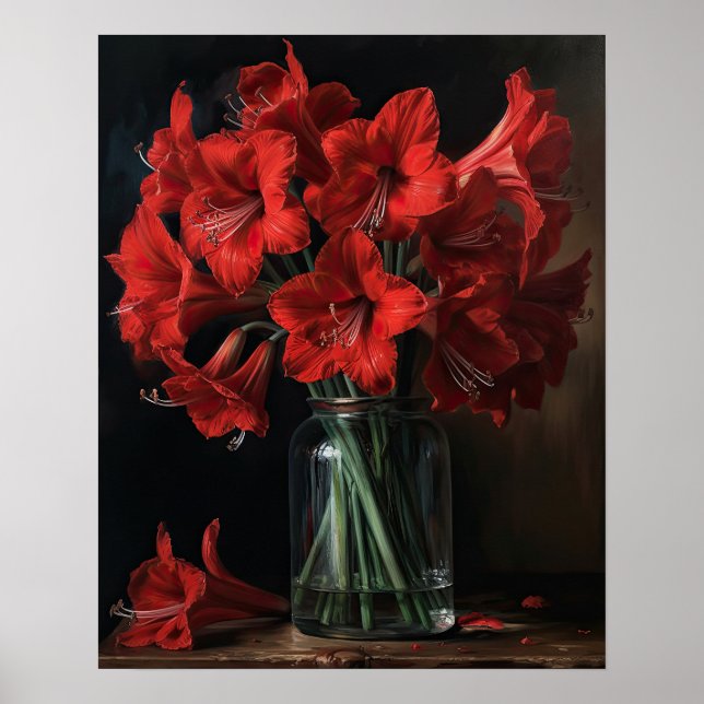 Red Amaryllis Flowers Art Impressão Poster (Frente)
