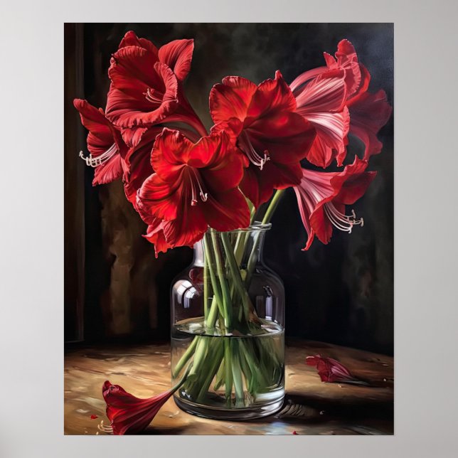 Red Amaryllis Flowers Art Impressão Poster (Frente)
