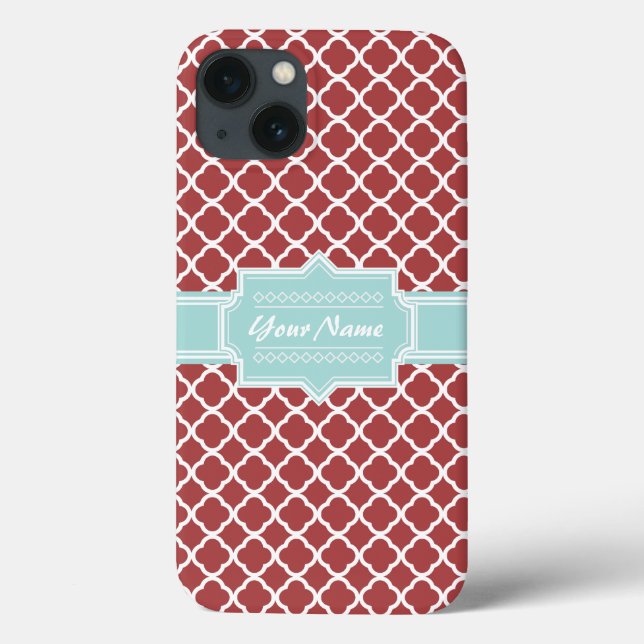 Red and Mint Quatrefoil Personalizado (Verso)