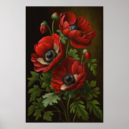 Red Anemone Flowers Art Impressão Poster