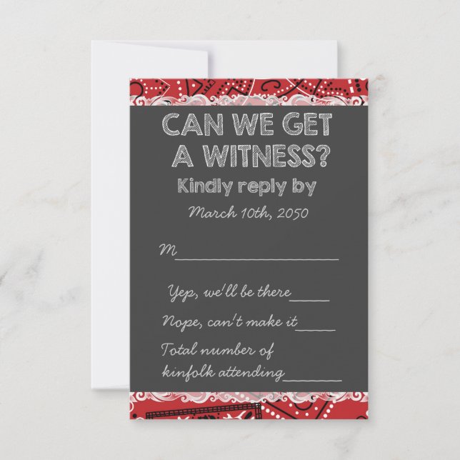 Red Bandana Rustic Chalkboard Country Weding RSVP (Frente)