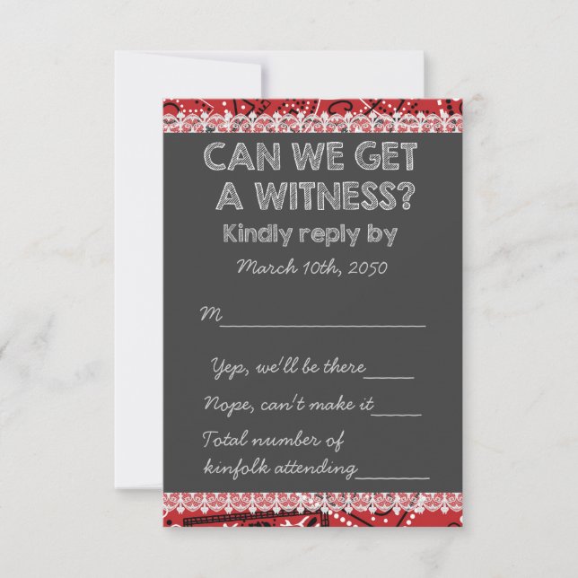 Red Bandana Rustic Chalkboard Country Weding RSVP (Frente)