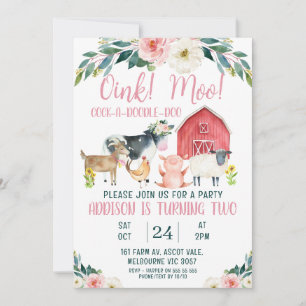 Red Barn Oink Moo Fazenda Convite de Aniversário