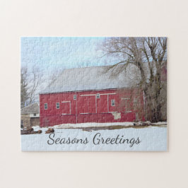 Red Barn Winter Scene Jigsee Quebra-cabeça