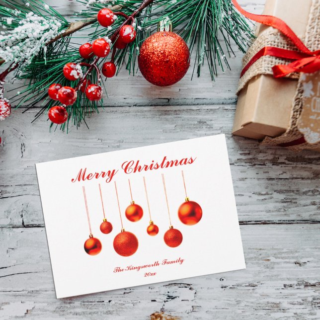 Red Baubles com cartão personalizável Feliz Natal (Criador carregado)