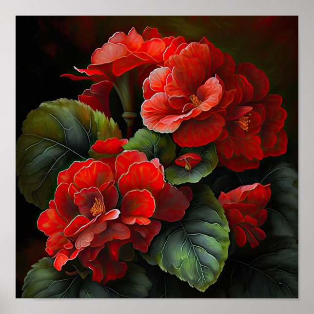 Red Begonias Flower Art Impressão Poster (Frente)
