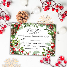 Red Berries de inverno | Cartão RSVP de Casamento