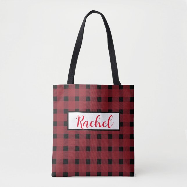 Red Black Gingham Personalizado Tote Bag (Frente)