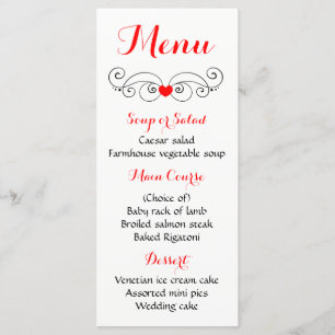 Red & Black Heart Menu Love - Festa de casamento