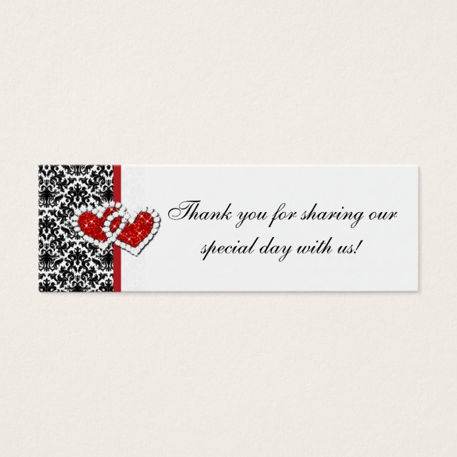 Red Black White Damask Uned Heart Tag Favor Tag 2 (Frente)