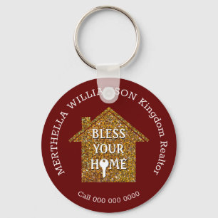 Red BLESS YOUR HOME Real Estate Realtor Chaveiro
