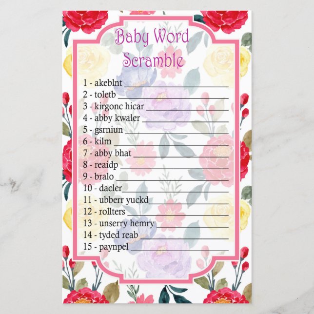 Red Blue and Purple floresce Jogo de palavras-bebê (Frente)