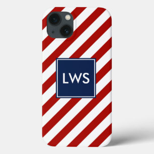 Red Blue Diagonal Stripes Monogram