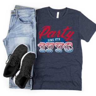 Red Blue Party Like It's 1776 4th de julho T-Shirt