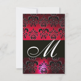 RED BURGUNDY BLACK DAMASK MONOGRAM RSVP — branco