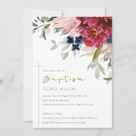 Red Burgundy Blush Blue Floral Baptism Convite