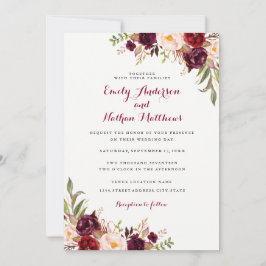 Red Burgundy Casamento outono Floral Convite