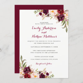 Red Burgundy Casamento outono Floral Convite