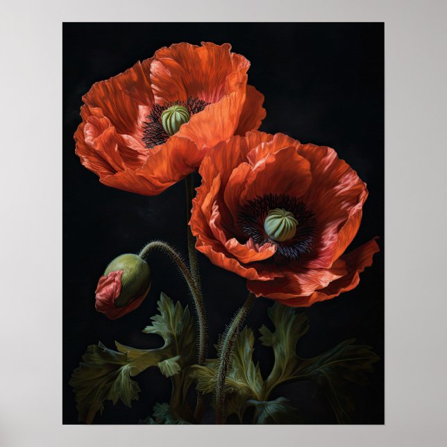 Red California Poppy Flowers Art Impressão Poster (Frente)
