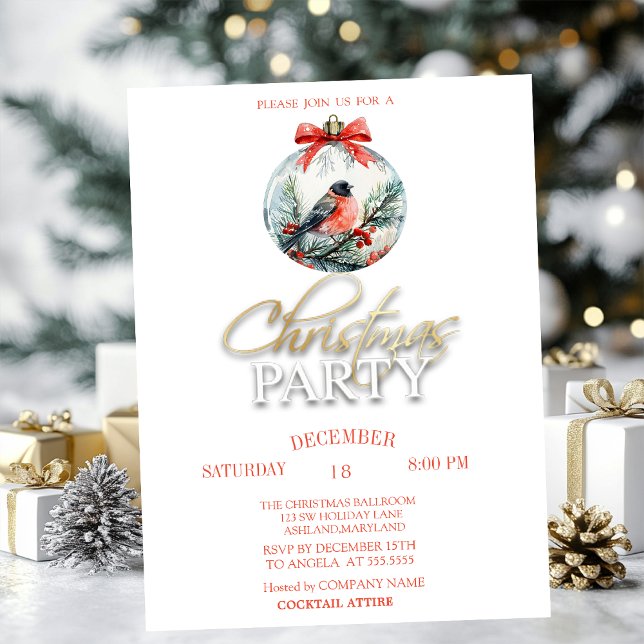 Red Cardinal Bird Holly Berry Ball Convite (Criador carregado)