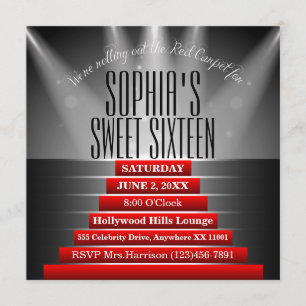 Red Carpet Doce Dezesseis Convites de aniversário