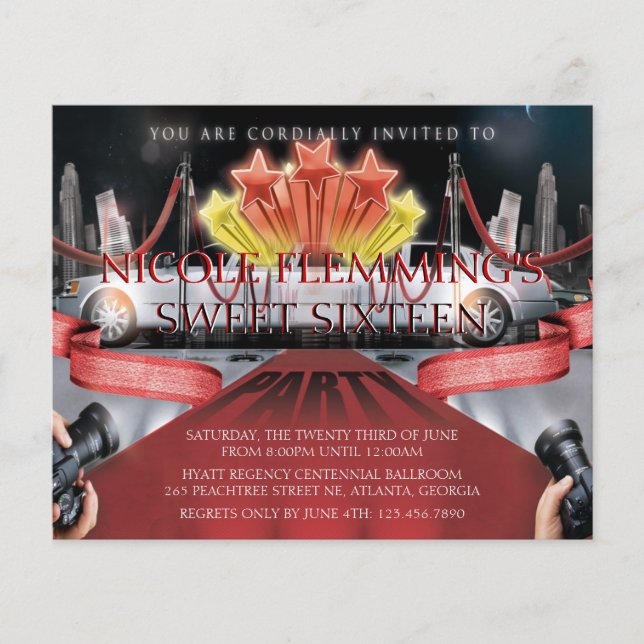 Red Carpet Sweet 16 Convite (Frente)