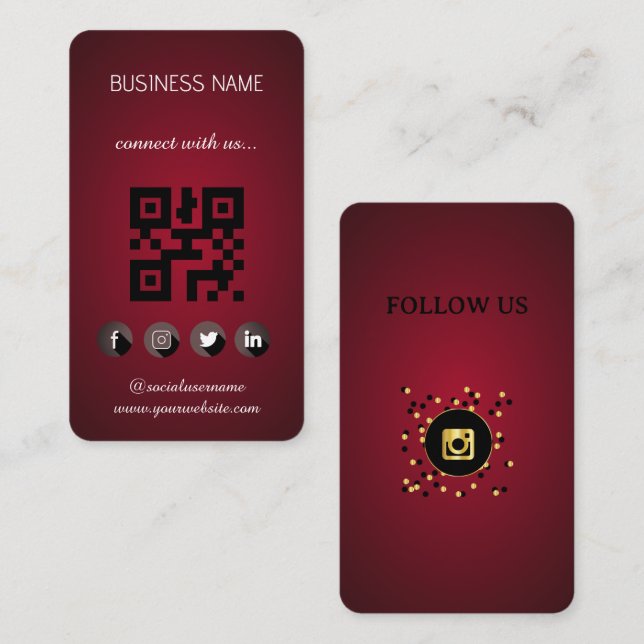Red - Cartão de visita de Código QR de Mídia Socia (Frente/Verso)