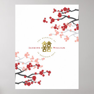 Red Cherry Blossoms Dourado Poster de Felicidade D