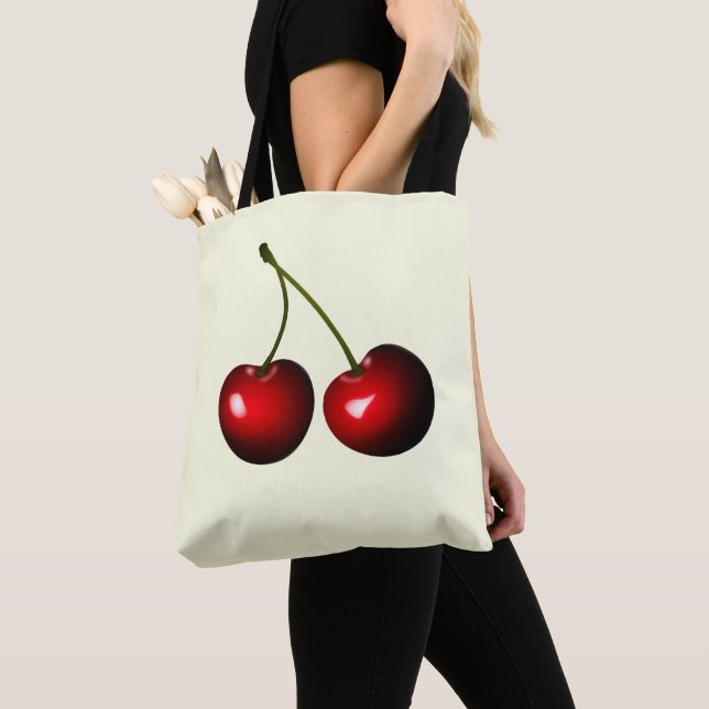 Red Cherry Tote Bag - Escolher Cores (Close Up)