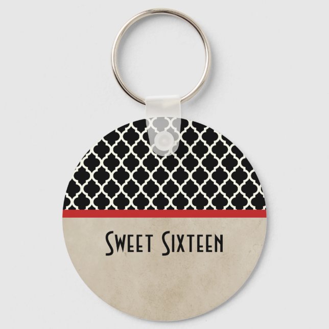 Red Chic Quatrefoil Sweet 16 Chaveiro (Frente)