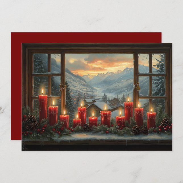 Red Christmas Candles Pine Cones Red Berries (Frente/Verso)