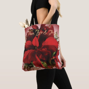 Red Christmas Poinsettia Tote Bag