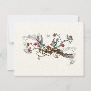 Red & Cinza Vintage Love Birds Casamento RSVP