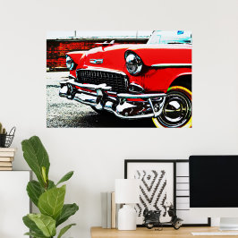 Red Classic Vintage Bel Air Car Art Poster