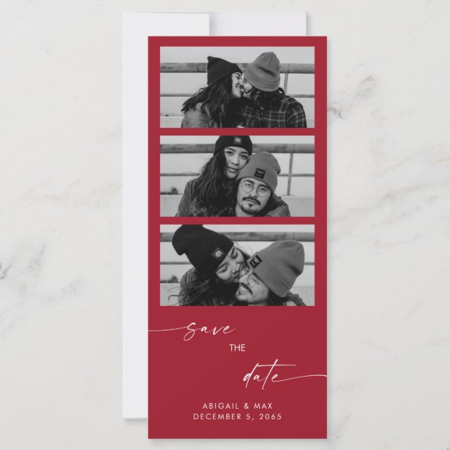 Red Collage B/W Foto Longo Casamento Salve a Data (Frente)