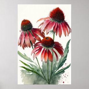 Red Coneflowers Art Impressão Poster