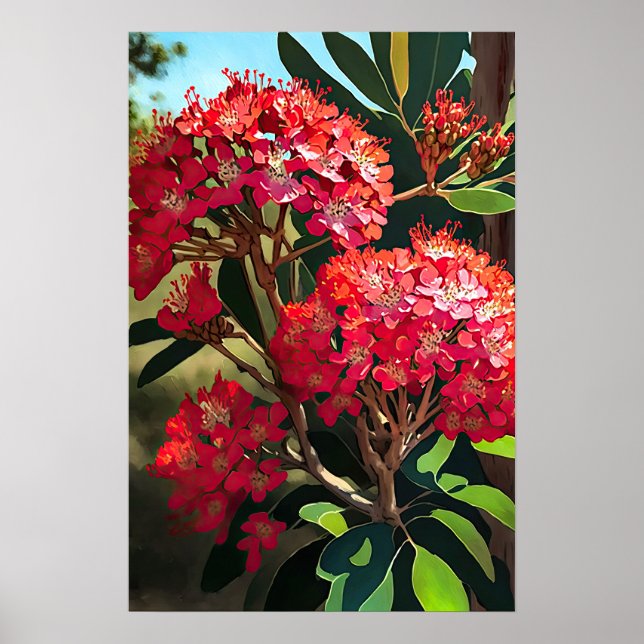 Red Crepe Myrtle Flowers Art Impressão Poster (Frente)