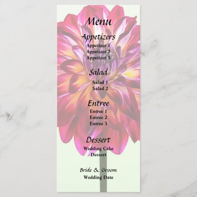 Red Dahlia Tinado com Menu Casamento Amarelo (Frente)