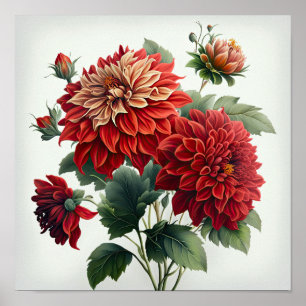 Red Dahlias Flower Art Impressão Poster