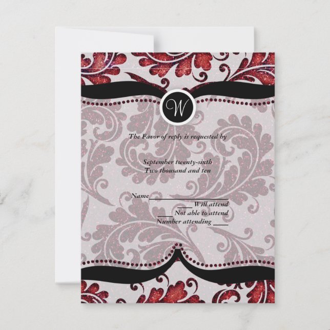 Red Damask Paisley Wedding RSVP (Frente)