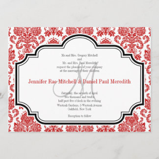 Red Damask Vintage Black White Wedings Convites