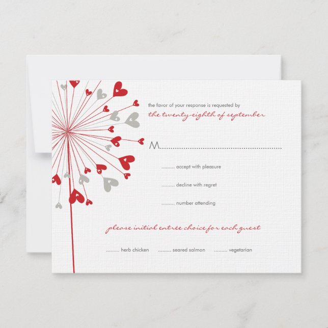 Red Dandelions Love Summer Weding RSVP Card (Frente)
