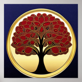 Red Detailed Tree of Life Poster
