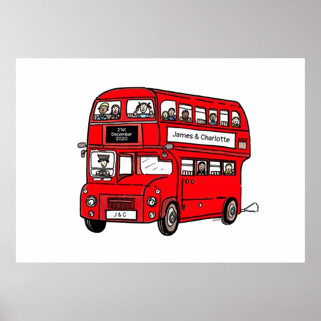 Red Double Decker London Bus Weding Impressão Post (Frente)