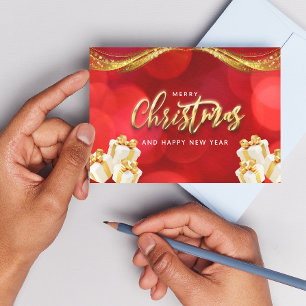 Red Dourado Feliz Natal e Cartão de Saudação de An