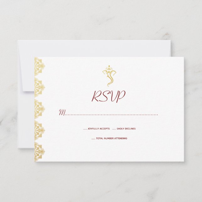 Red & Dourado Ganesha e Mehndi Indian RSVP (Frente)